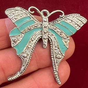 Butterfly Teal Enamel Silver tone Brooch Pin